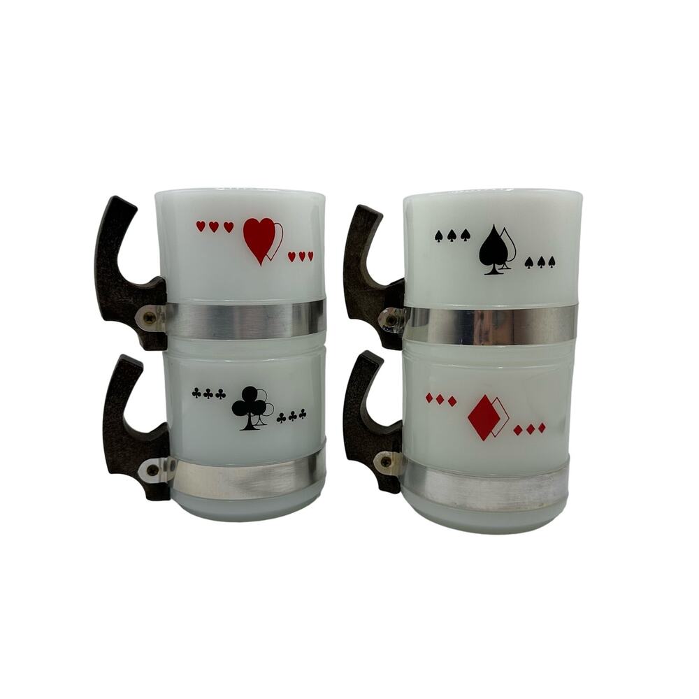 Vintage Siesta Ware Milkglass Mugs Card Deck Set of 4
